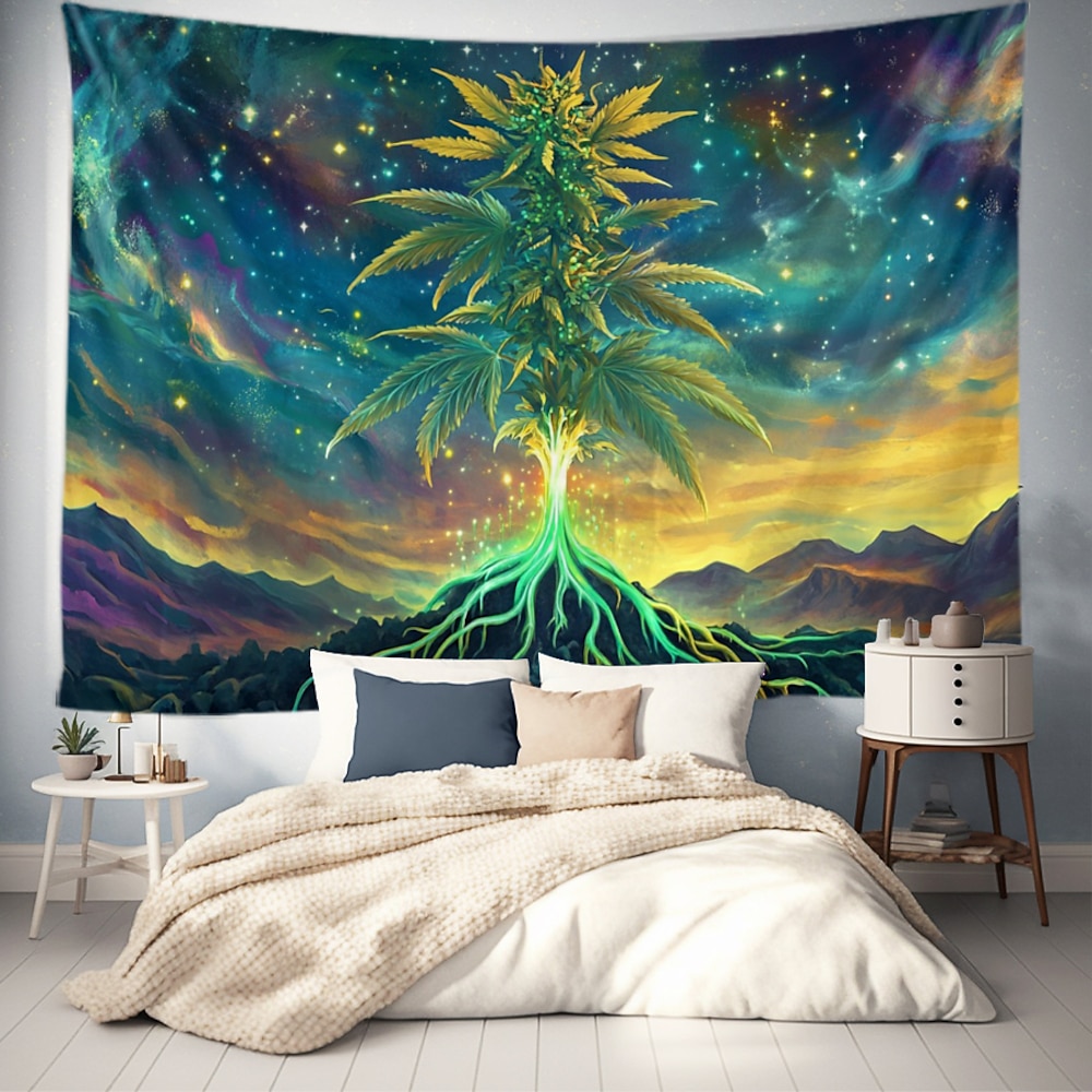 Marihuana Blätter hängende Tapete Wandkunst große Tapete Wandmalerei Dekor Fotohintergrund Decke Vorhang Wohnheim Schlafzimmer Wohnzimmer Dekoration Lightinthebox