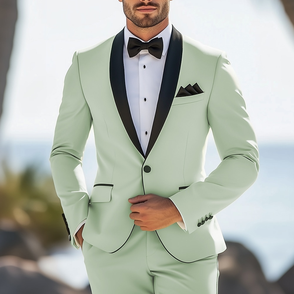 Hochzeits-Prom-Party-Anzüge für Männer Kentucky Derby Hellgrün Mode Formal Uni-Farben Pferderennen Standard Passform 2-teilig Einreiher Ein-Knopf Lightinthebox