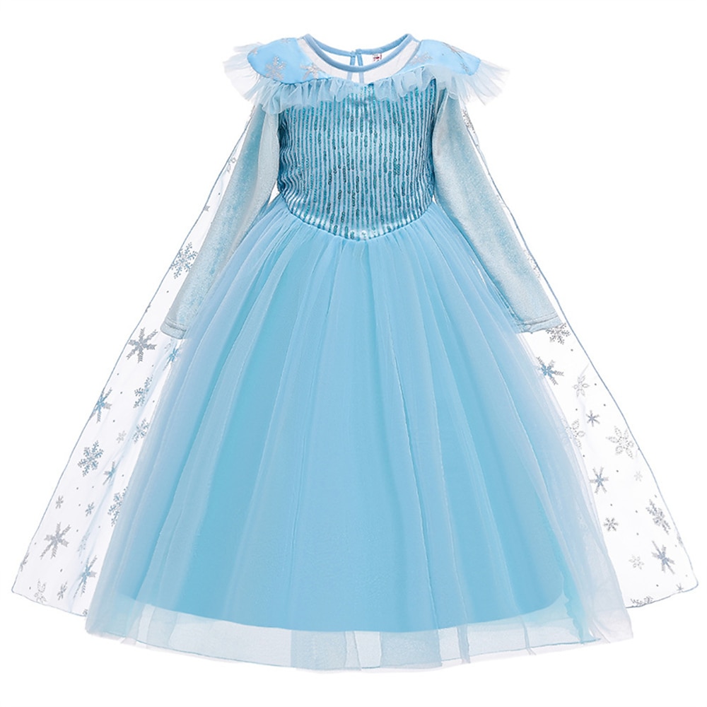 kinderkleidung Mädchen Kleid Feste Farbe Langarm Outdoor Party Pailletten Gitter Patchwork Modisch Kostüm Polyester Maxi A Linie Kleid Tüll-Kleid Sommer Frühling 4 Jahre Blau Leicht Blau Lightinthebox