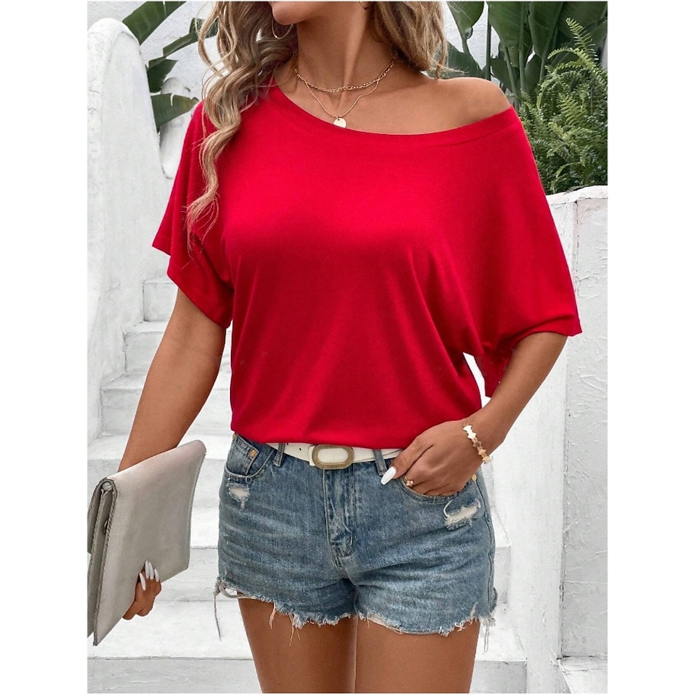 Damen Hemd Bluse Feste Farbe Basic Brautkleider schlicht 3/4 Ärmel Rundhalsausschnitt Normale Oberteile Täglich Schwarz Rote Aprikose Grau Sommer Frühling Lightinthebox