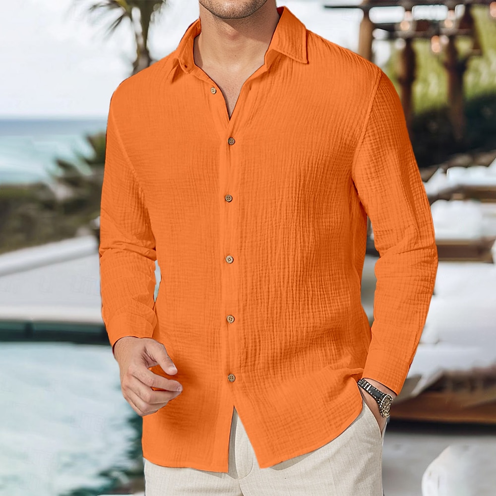 Herren Hemd Sommerhemd Lässiges Hemd Strandhemd Knopfhemd Weiß Orange Braun Grün Leicht Blau Langarm Feste Farbe Kargen Urlaub Täglich Weich Bekleidung Modisch Brautkleider schlicht Komfortabel Lightinthebox