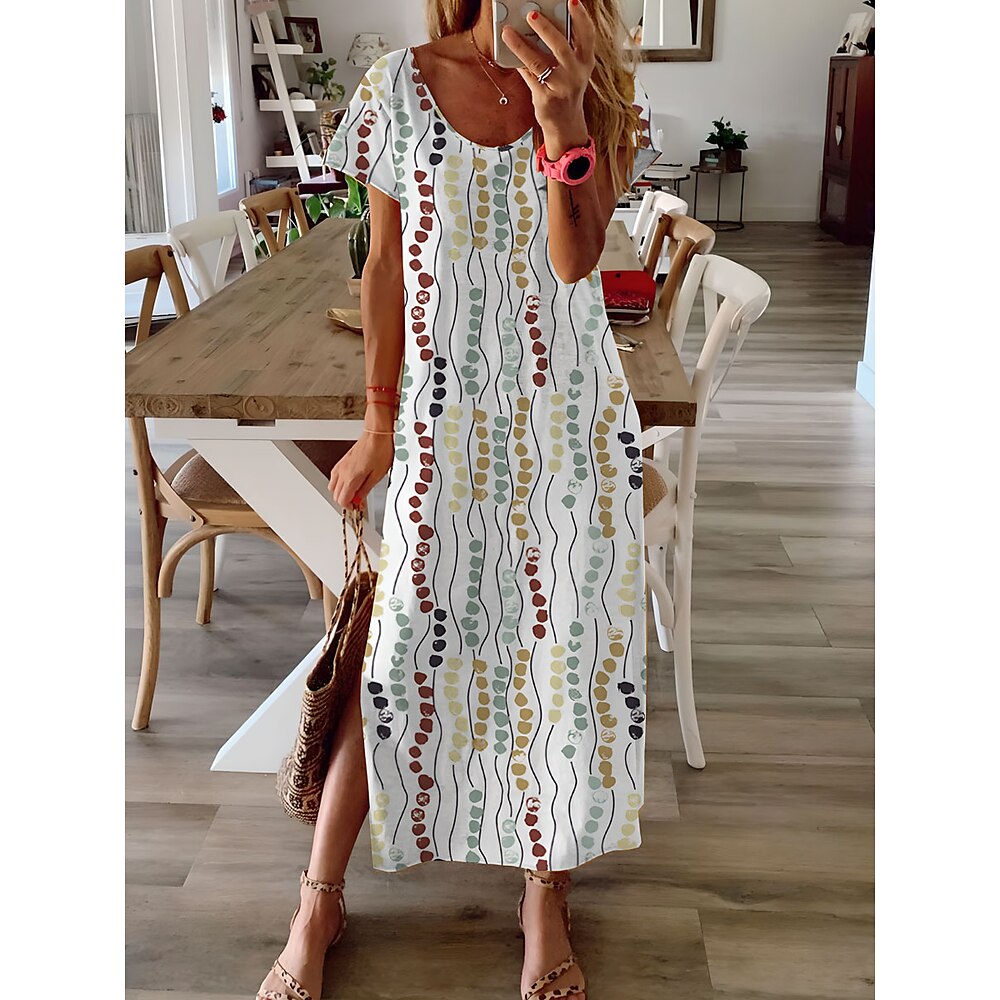 Damen Normal Maxidress Langärmliges Boho-Kleid Elegant Vintage Schmetterling Urlaub Strand Regular Fit Punkt Kurzarm Rundhalsausschnitt Weiß Sommer Lightinthebox