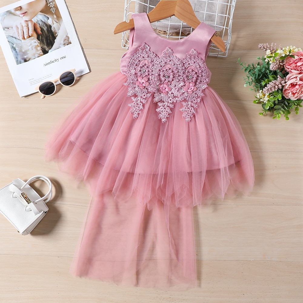 kinderkleidung Mädchen Party Kleid Feste Farbe Ärmellos Besondere Anlässe Prinzessin Süß Polyester abendkleider Sommer Frühling 3-8 Jahre Mehrfarbig Rote Lightinthebox