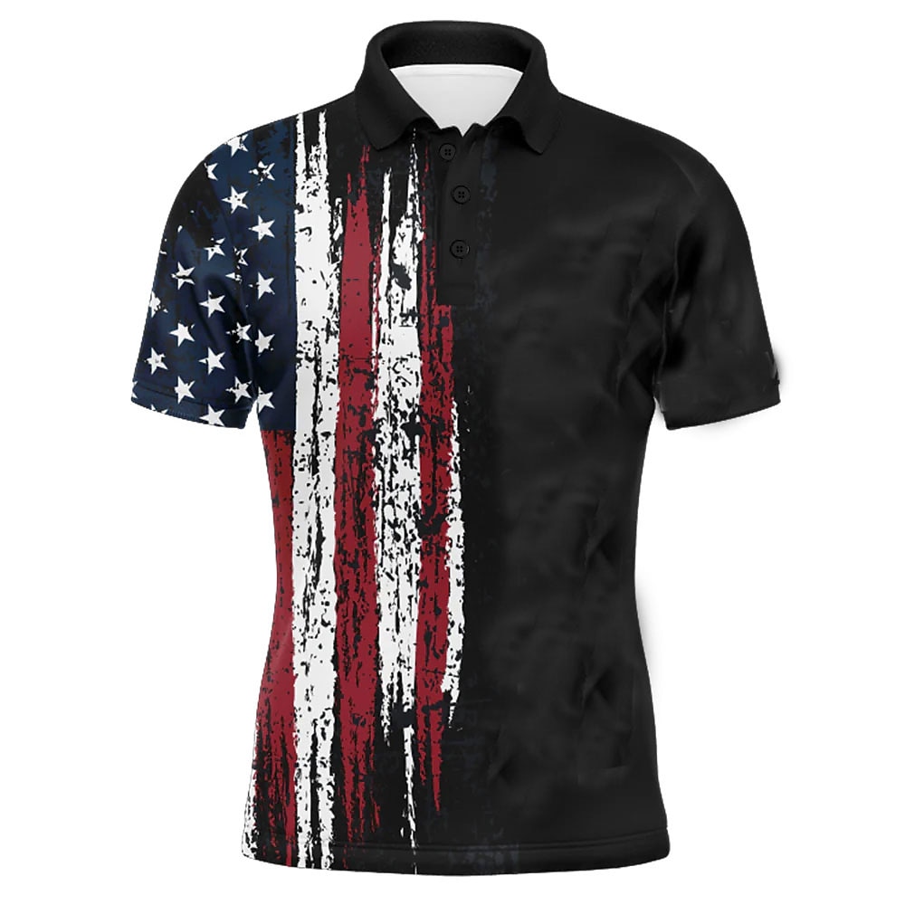 Herren Amerikanische US-Flagge Polo Kurzarm Polo-Shirts Hemden mit Kragen Vintage Schulanfang Outdoor Freizeitskleidung Freizeitkleidung 3D-Druck Dunkelblau Lightinthebox