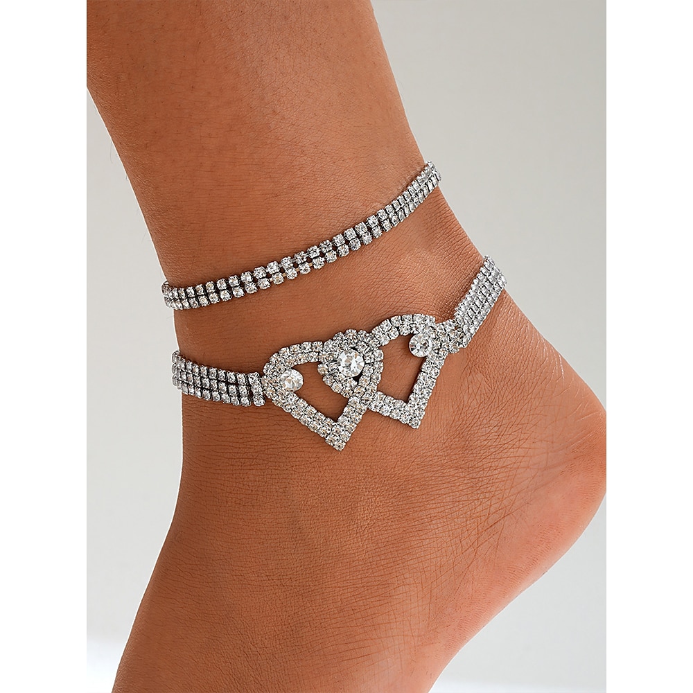 Fußkettchen- und Kettenset aus herzförmigem Zirkonia für Damen - eleganter Brautschmuck für Hochzeiten, Partys und besondere Anlässe Lightinthebox