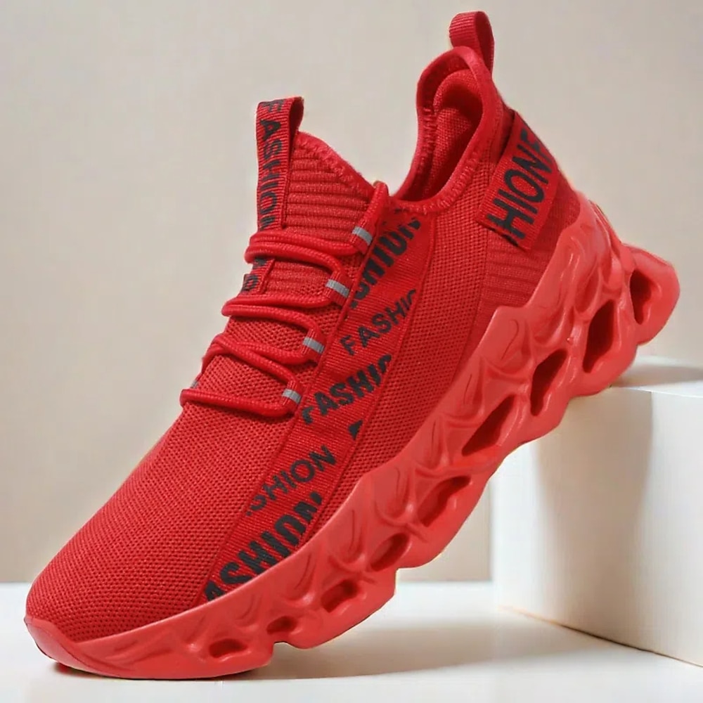 Rote Fashion-Sneaker für Herren, Obermaterial aus atmungsaktivem Mesh, trendiges Design mit auffälligem „Fashion"-Print, leichte Sportschuhe für die Freizeit und den Alltag Lightinthebox