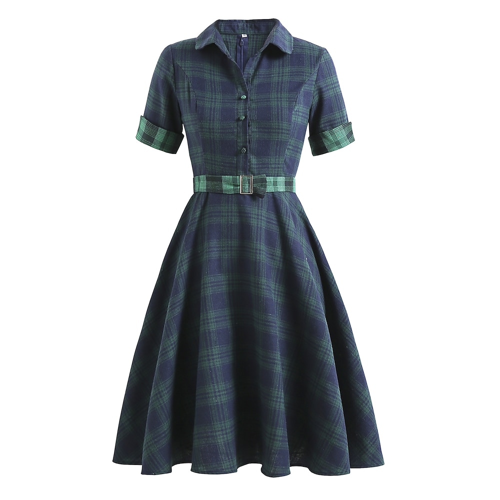 Elegant 1950s Vintage inspiriert Kleid A-Linie Kleid Teekleid Knie-Länge Damen Plaid A-Linie Weihnachten Karneval Silvester Abschlussball Freizeitskleidung Erwachsene Homecoming-Kleider Sommer Lightinthebox