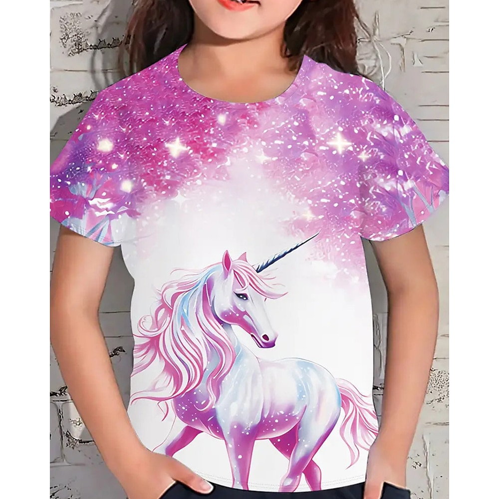 Mädchen 3D Graphic Einhorn T-Shirt Kurzarm Sommer Frühling Modisch Basic kinderkleidung 4-12 Jahre Rundhalsausschnitt Outdoor Casual Täglich Regular Fit Lightinthebox