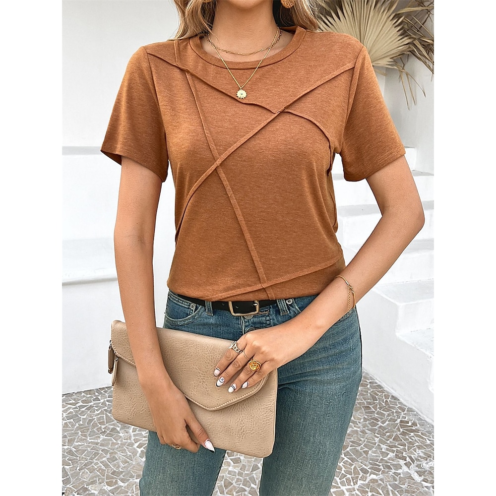 Damen T Shirt Modisch Modern Brautkleider schlicht Glatt Normale Oberteile Kurzarm Rundhalsausschnitt Regular Fit Täglich Wochenende Blau Fuchsie Orange Grau Sommer Frühling Lightinthebox