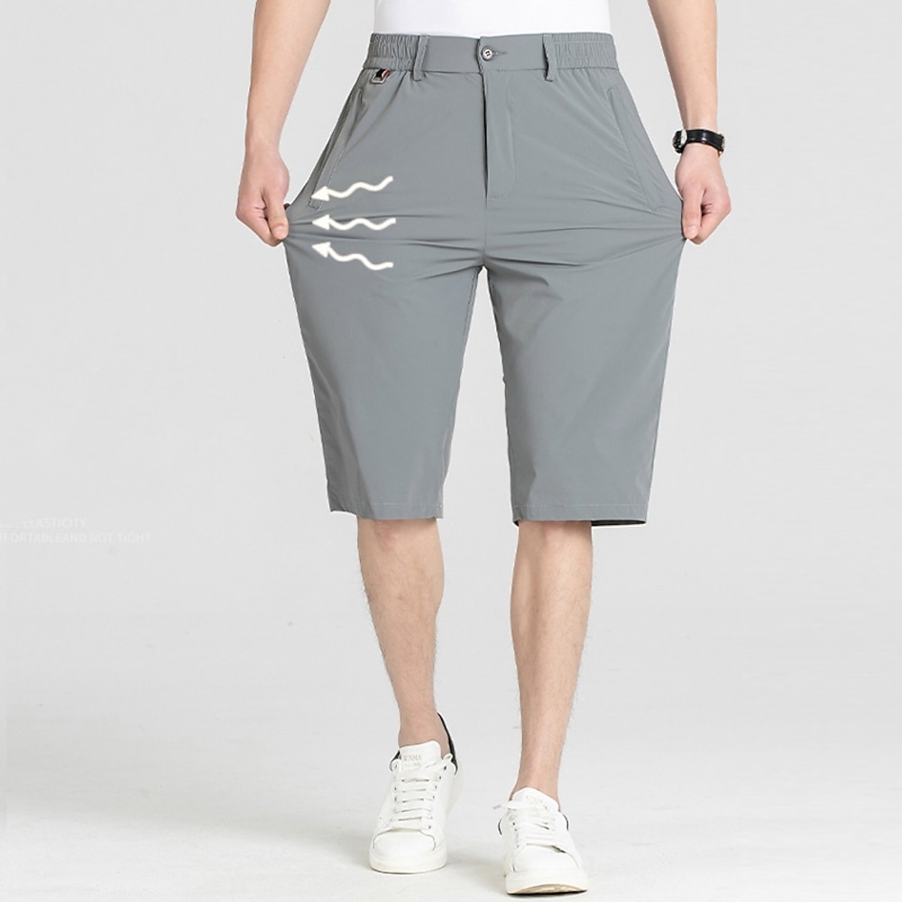 Herren Shorts Kurze Hosen Kleid-Shorts Kurze Golfhosen Caprihose Tasche Gerade geschnitten Glatt Komfort Kein Eisen Wadenlänge Outdoor Täglich Laufen Modisch Geschäftlich Schwarz Blau elastisch Lightinthebox