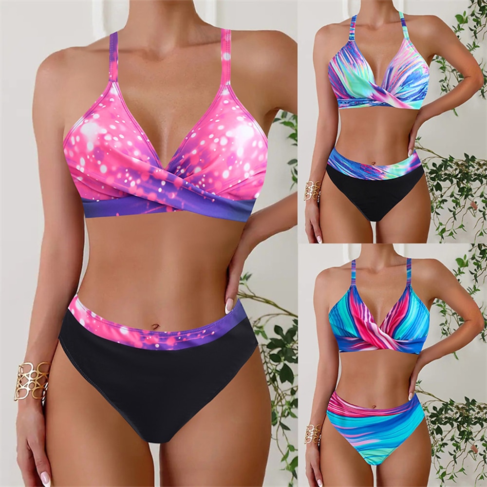 Damen Tankini Bikini, Zweiteiler V-Ausschnitt Ringer-Rücken-Kleid Bademode Badeanzug Rosa Blau Atmungsaktiv Schnelltrocknend Leichtgewichtig Ärmellos - Schwimmen Surfen Strand Sommer Frühling Lightinthebox