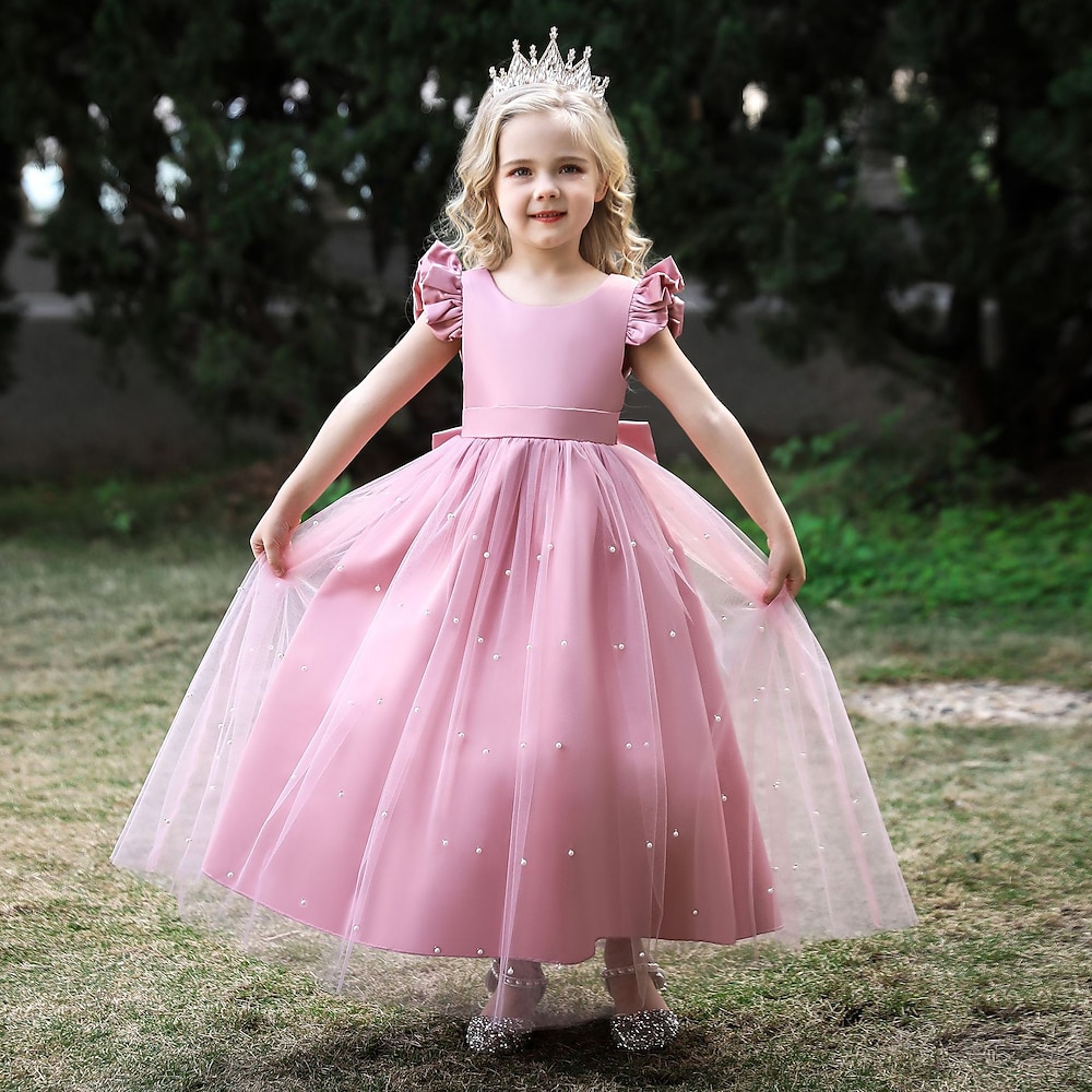 kinderkleidung Mädchen Party Kleid Feste Farbe Ärmellos Kurzarm Hochzeit Besondere Anlässe Prinzessin Süß Polyester Sommer Frühling 4-13 Jahre Champagner Rosa Wein Lightinthebox