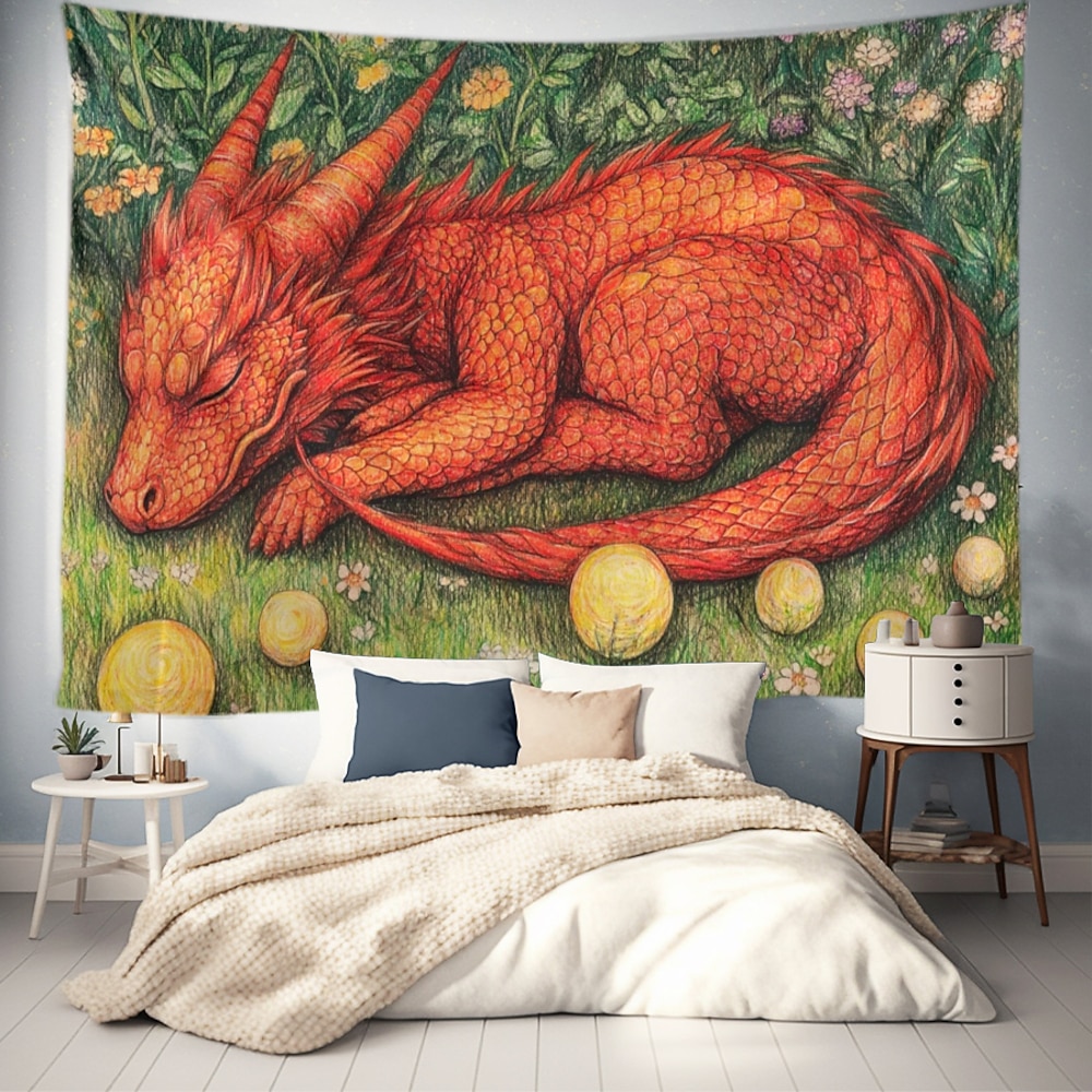 Tierdrache Fell hängende Tapete Wandkunst große Tapete Wandmalerei Dekor Fotohintergrund Decke Vorhang Wohnheim Schlafzimmer Wohnzimmer Dekoration Lightinthebox