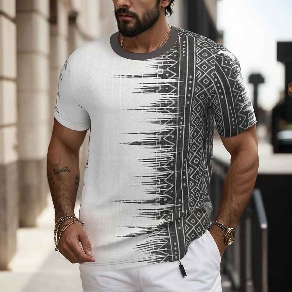 Herren Paisley-Muster T Shirt Kurzarm T-Shirt 3D-Druck Rundhalsausschnitt Hemd Modisch Ethnisch Strasse Täglich Weiß Sommer Frühling Bekleidung S M L XL XXL XXXL Lightinthebox