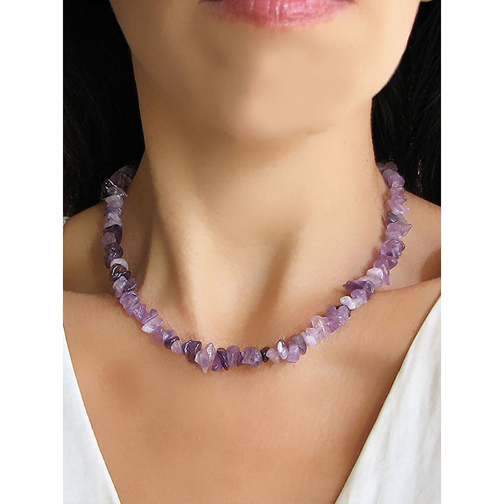 Amethyst-Kristallkette für Frauen aus Naturstein, Rohsplitterperlen, Boho-Chic-Stil, perfekt für den Alltag, spiritueller und heilender Schmuck Lightinthebox