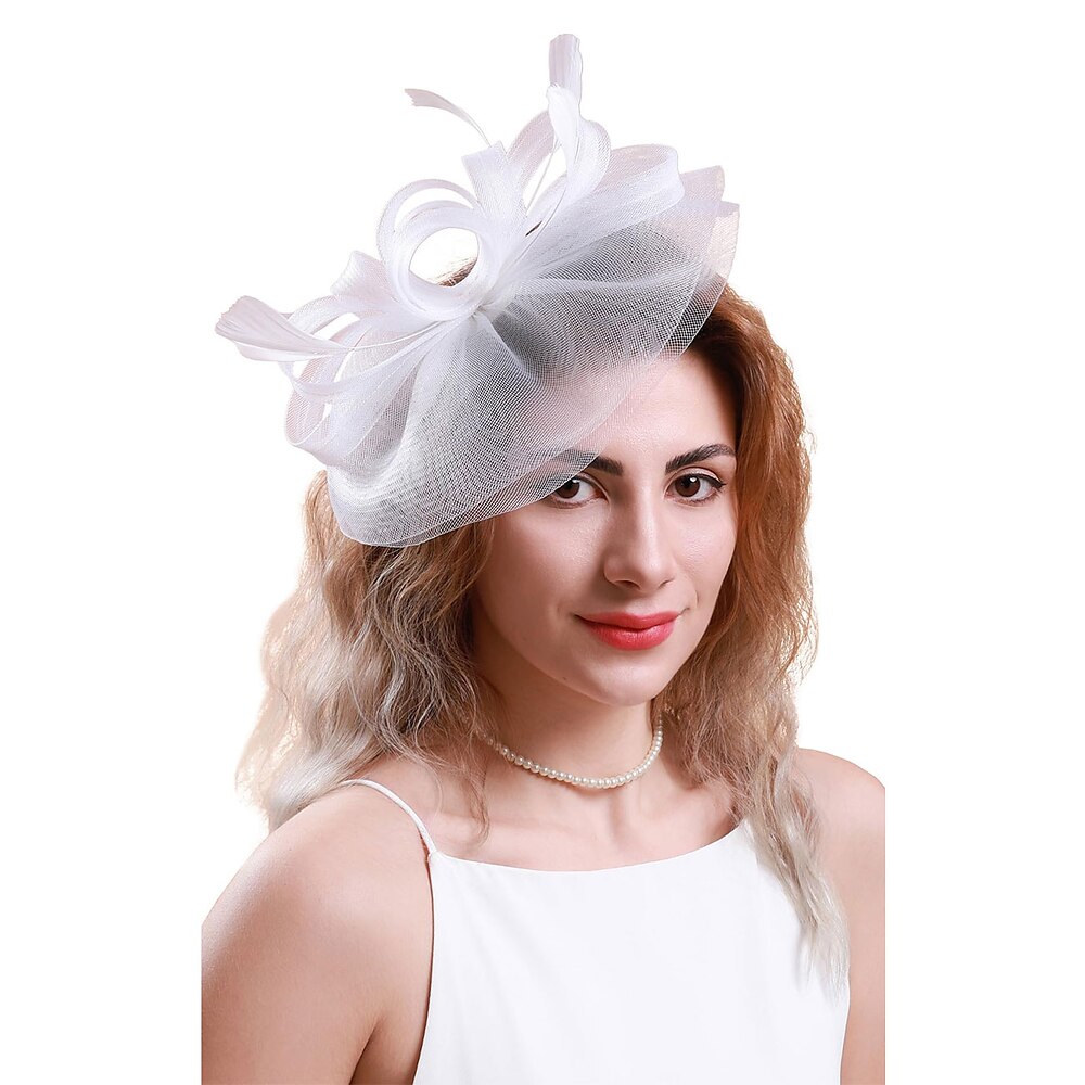 Fascinator-Hüte für Damen im 50er-Jahre-Stil, Teeparty-Kopfbedeckung mit Federblume, Cocktail-Hochzeits-Kirchen-Kentucky-Derby-Hut Lightinthebox