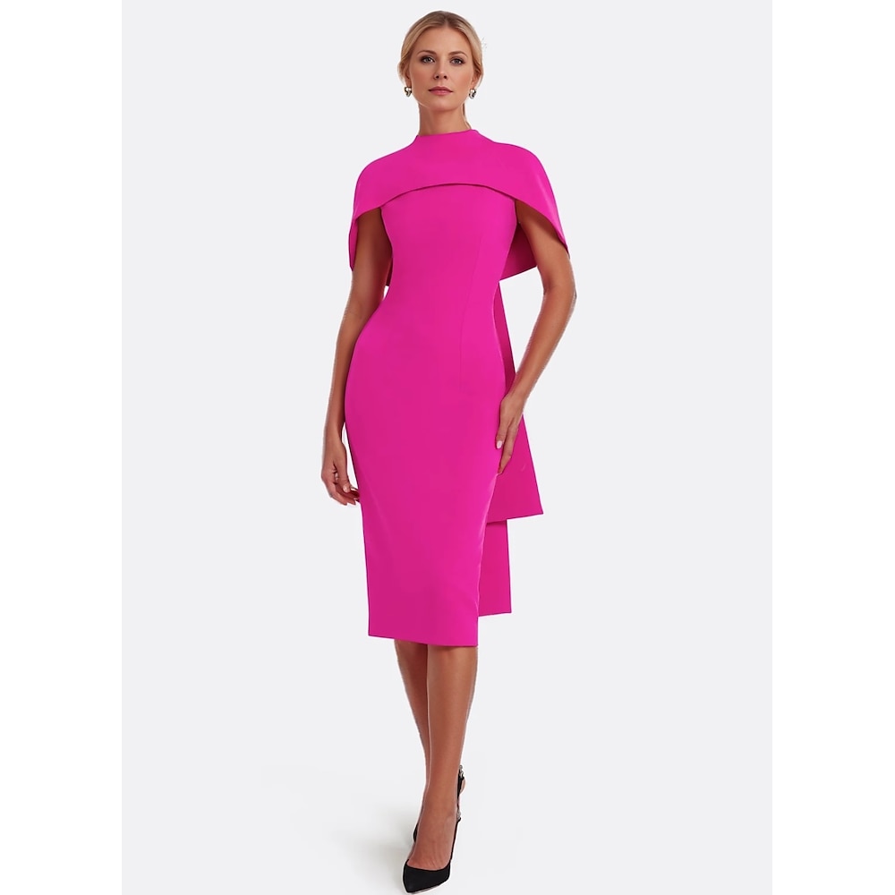 Crepe rosa blau säulenförmige Cocktailkleider Hochzeitsgäste elegante formale Knöchellänge Kurzarm Stretch 2025 Lightinthebox