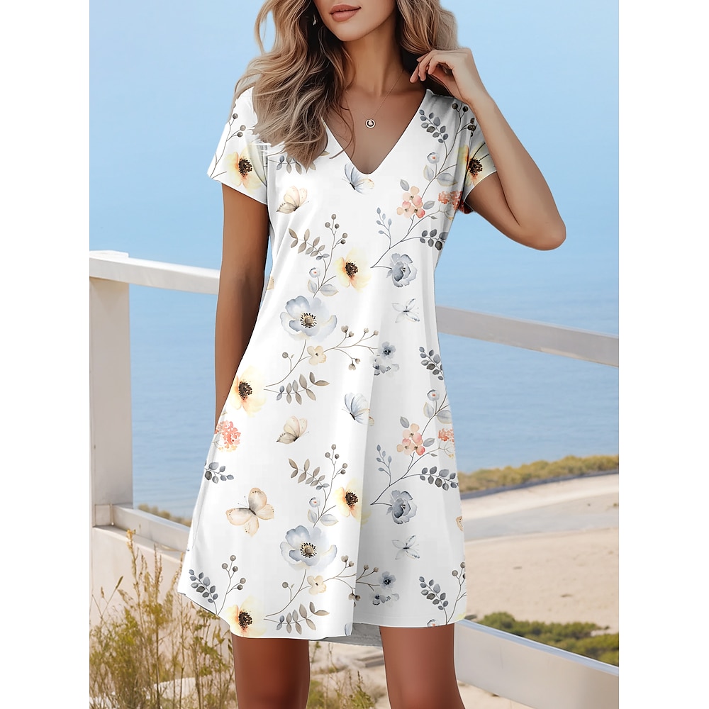 Damen Minikleid Casual kleid Elegant Stilvoll Brautkleider schlicht Täglich Regular Fit Blumen Graphic Ditsy Blumig Kurzarm Rundhalsausschnitt Weiß Sommer Frühling Lightinthebox