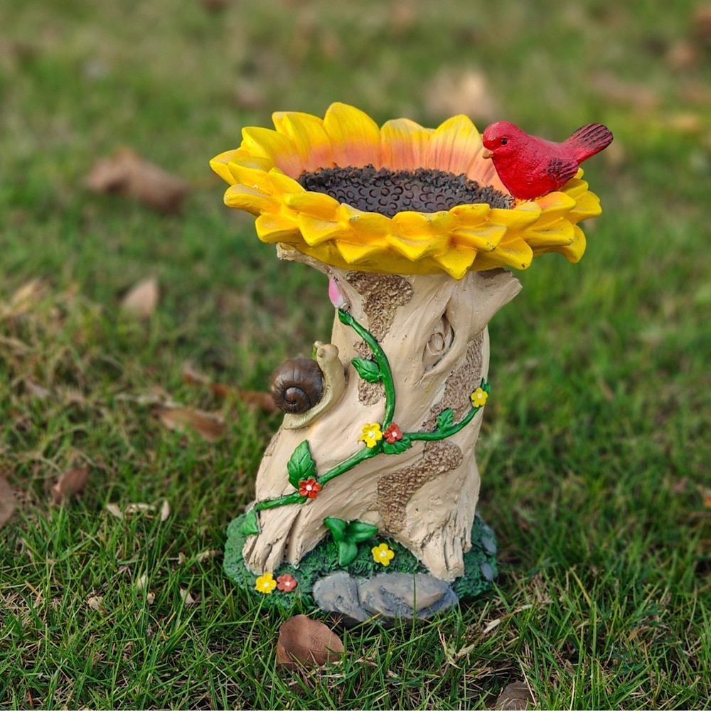 Sonnenblumen-Vogelbad und Vogelfutterstation, Gartendekoration für draußen, Doppelfunktion, langlebiges Harz, zieht Vögel an, ideal für Hof, Terrasse oder Balkon, einfach zu installieren, Lightinthebox