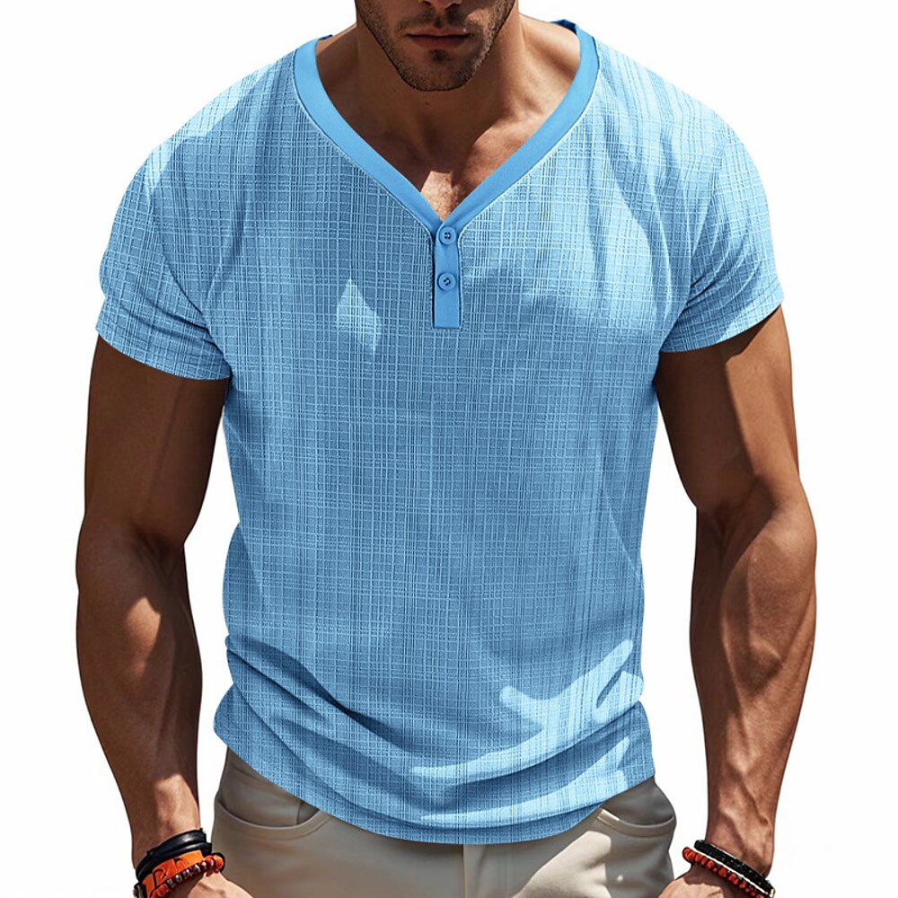 Herren T Shirt Henley Shirt Tee Kurzarm-Shirt T-Shirt Solide / einfarbig Henley Urlaub Strasse Kurzarm Gestrickt Bekleidung Polyester Modisch Designer Lightinthebox