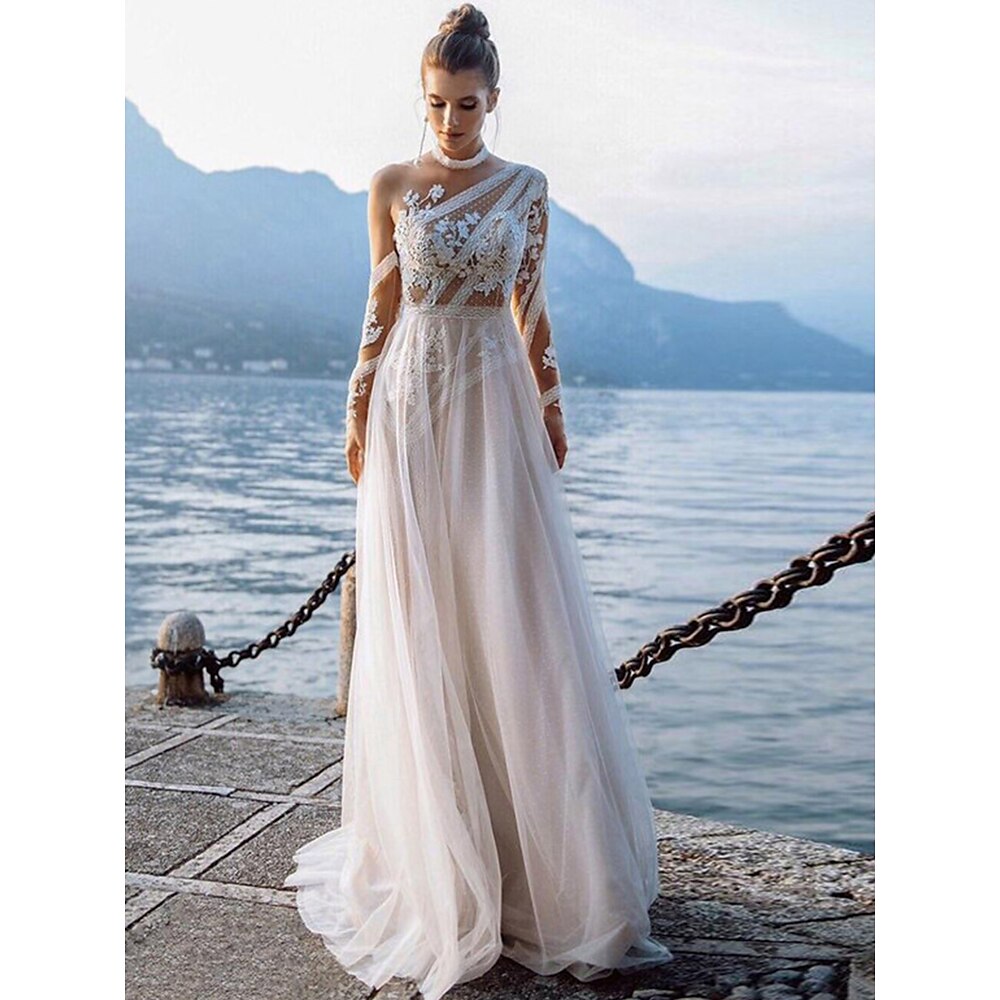 Hochzeitskleider Ballkleid Ständer Langarm Kirchen Schleppe Satin Brautkleider Mit Plissee Gerafft 2025 Lightinthebox