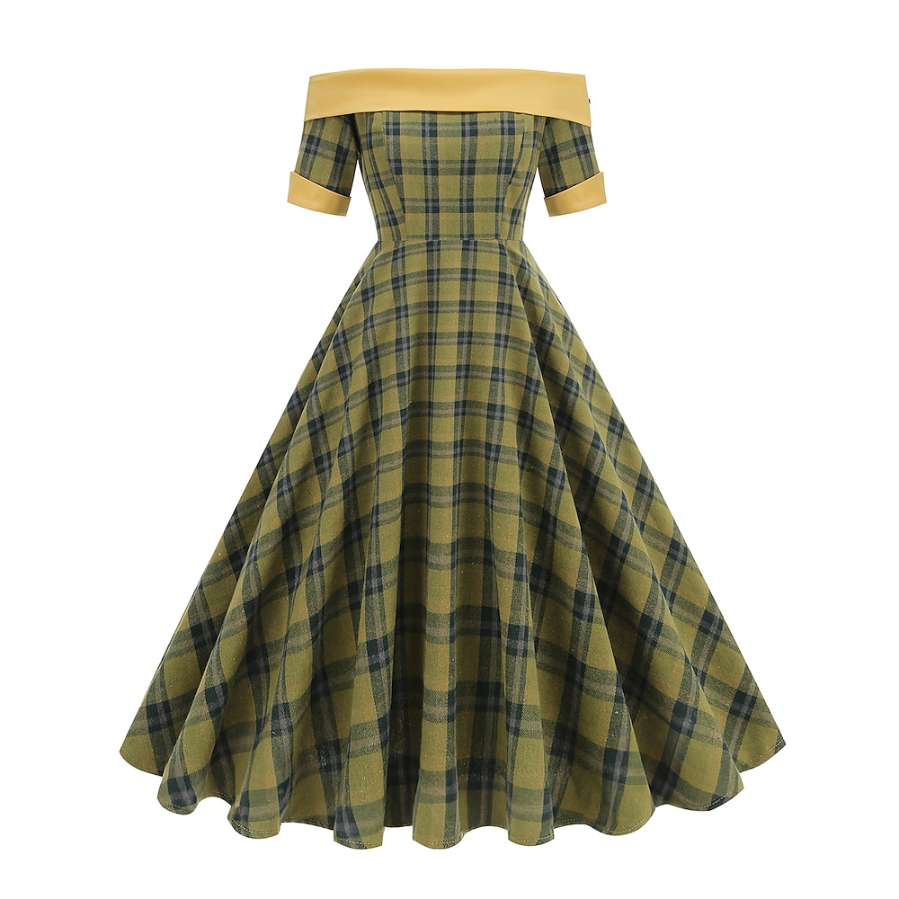 Elegant 1950s Vintage inspiriert Kleid A-Linie Kleid Teekleid Knie-Länge Damen Plaid A-Linie Weihnachten Karneval Silvester Abschlussball Freizeitskleidung Erwachsene Homecoming-Kleider Sommer Lightinthebox