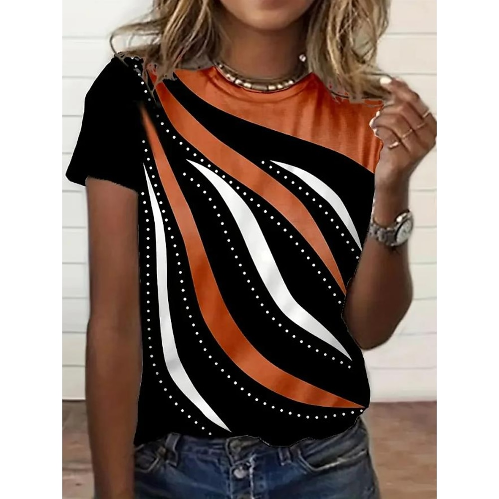 Damen T Shirt Blumen Graphic Elegant Vintage Modisch Kurzarm Rundhalsausschnitt Normale Oberteile Täglich Bedruckt Orange Frühling Herbst Lightinthebox