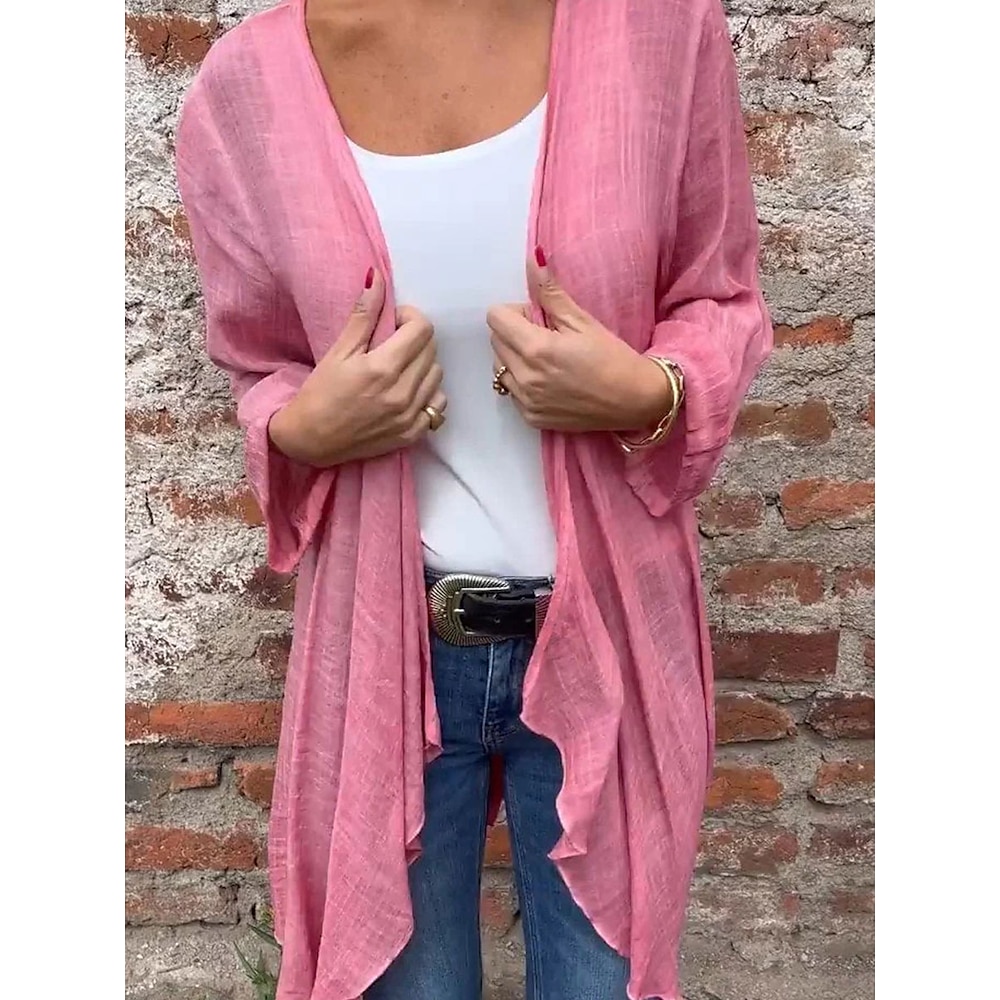 Damen Bluse Feste Farbe Täglich Stilvoll Brautkleider schlicht Langarm V Ausschnitt Lange Oberteile Täglich Rosa Orange Beige Grau Sommer Frühling Herbst Lightinthebox