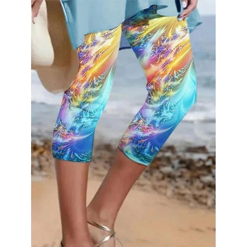 Damen Hosen Hose Modisch Knöchellänge Mittlere Taillenlinie Farbblock Bedruckt Mikro-elastisch Casual Regenbogen Sommer Regular Fit Lightinthebox