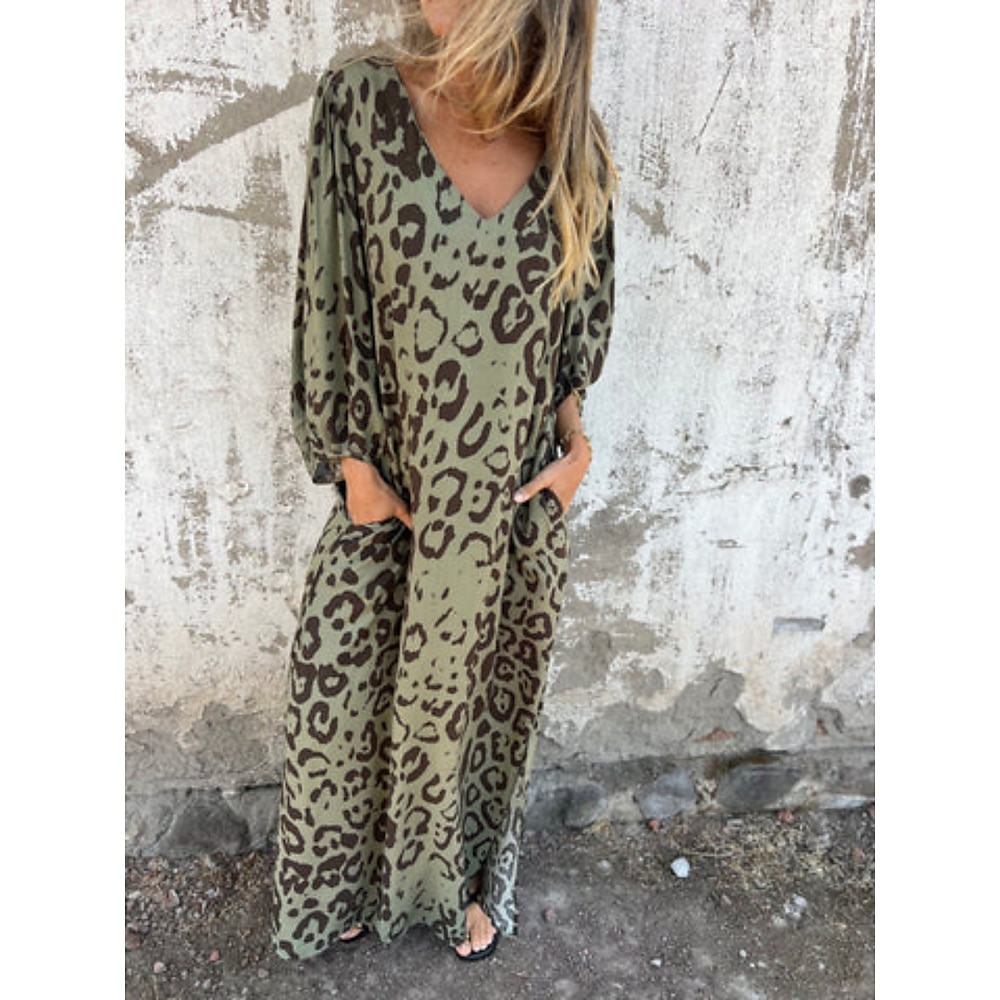 Damen Maxidress Casual kleid Stilvoll Brautkleider schlicht Urlaub Täglich Regular Fit Leopard Langarm V Ausschnitt Weiß Rote Königliches Blau Blau Sommer Lightinthebox