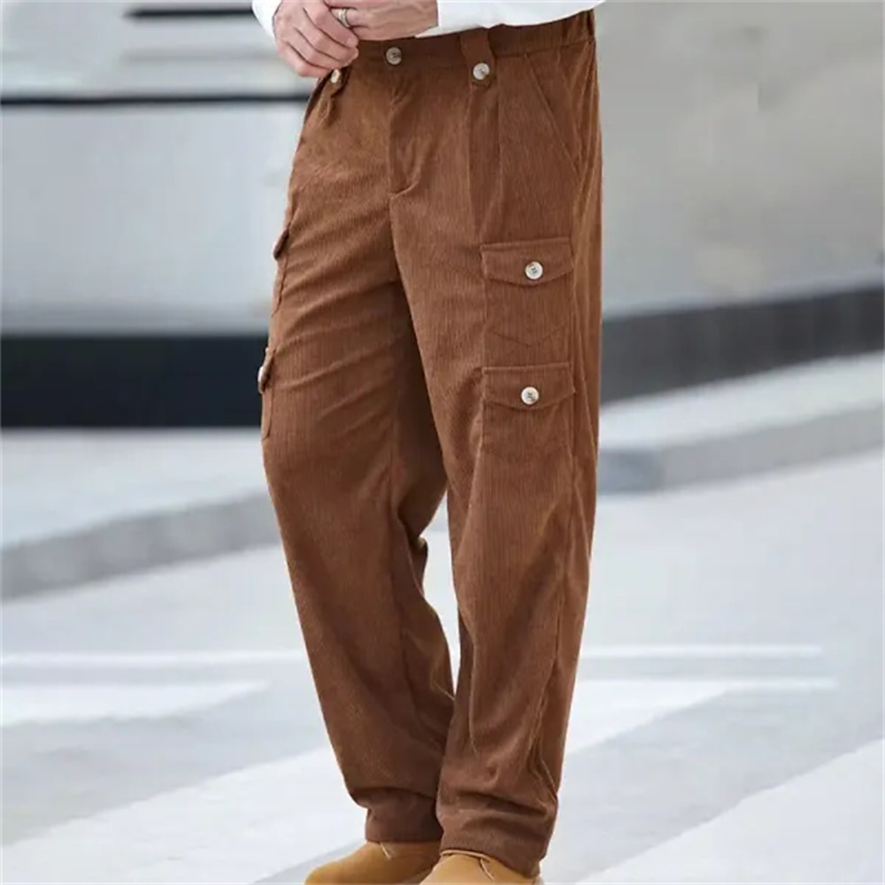 Herren Cargohose Cargohosen Cargohose Cordhose Freizeithose Multi Pocket Gerade geschnitten Glatt Komfort Weich In voller Länge Outdoor Geschäft Täglich Modisch Strassenmode Braun Lightinthebox