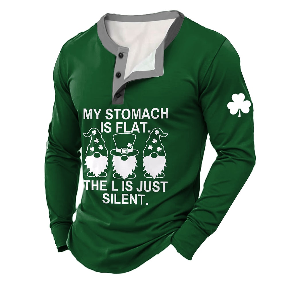 Herren St. Patrick Graphic Clover Henley Shirt Langarm Modisch Kuschelig Täglich Casual Festtage Ausgehen Frühling Herbst Schwarz Grün Henley Henley T-Shirt Lightinthebox