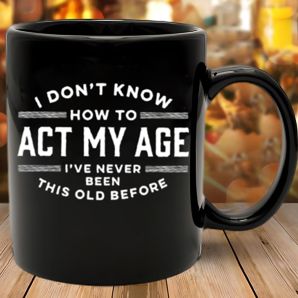 Kaffeetasse mit dem Aufdruck „I Don't Know Act My Age", schwarz, Retro-Vintage-Keramiktasse mit Grafikdesign, 330 ml, perfektes Geschenk für Musikliebhaber, Gitarristen und Bandmitglieder Lightinthebox