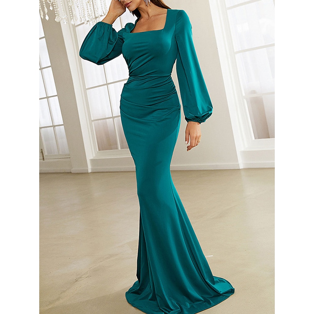 Kleid Brautmutterkleid Elegant Quadratischer Ausschnitt Pinsel Schleppe Polyester Langarm mit Einheitliche Farbe 2025 Lightinthebox