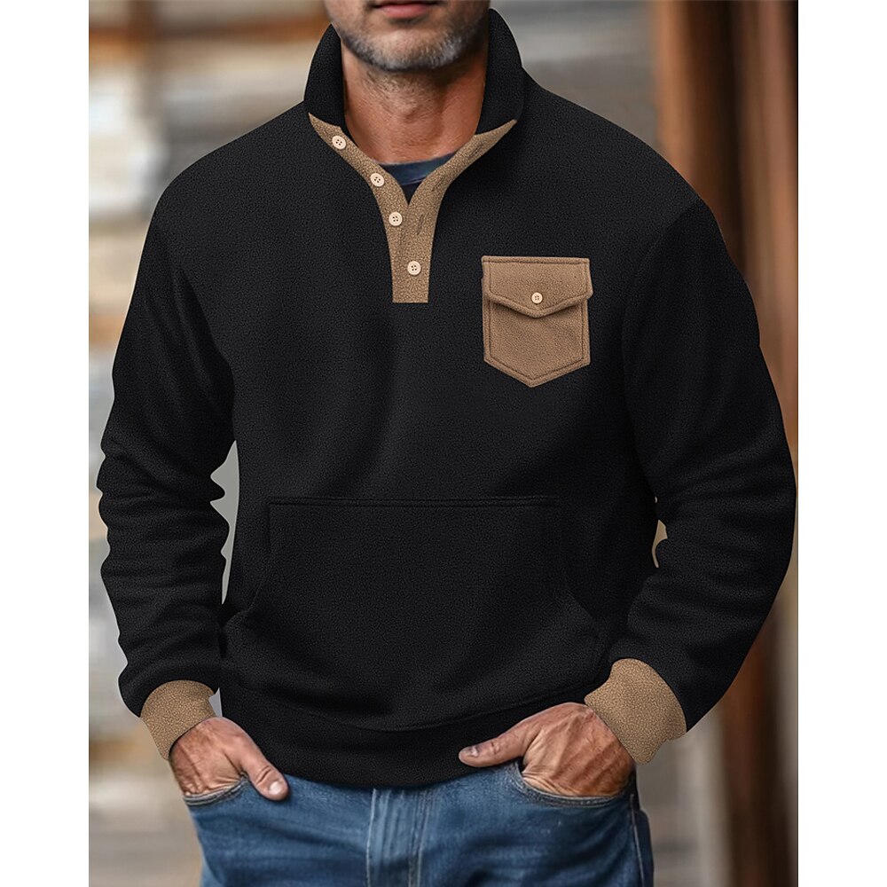 Herren Sweatshirt Pullover Schwarz Armeegrün Marineblau Khaki Grau Polo-Kragen Stehkragen Farbblock Patchwork Tasche Sport Natur Täglich Festtage Baumwolle Strassenmode Basic Brautkleider schlicht Lightinthebox