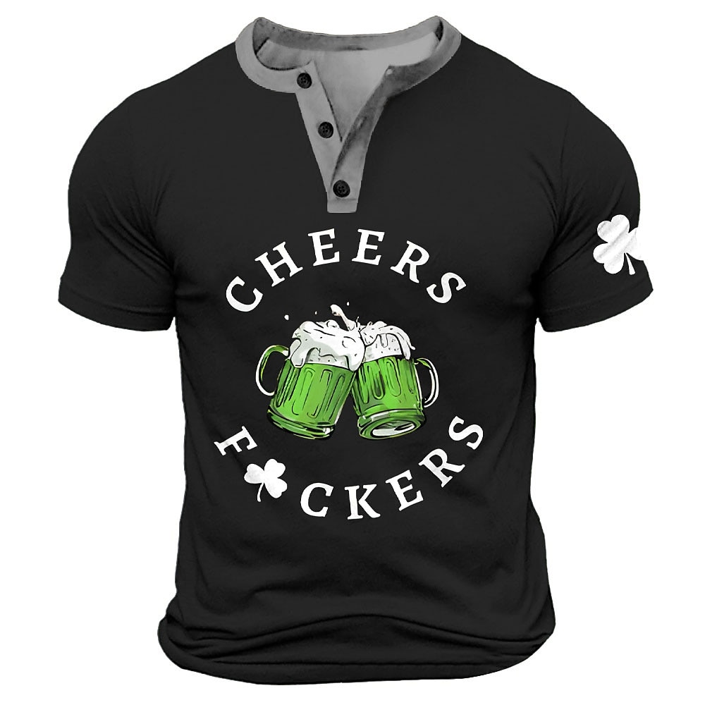 Herren St. Patrick Lustig Bier Glücksklee T Shirt Henley Shirt Kurzarm Designer Retro Vintage Strasse Casual Täglich Sommer Frühling Schwarz Grün Marineblau Henley Henley T-Shirt Lightinthebox