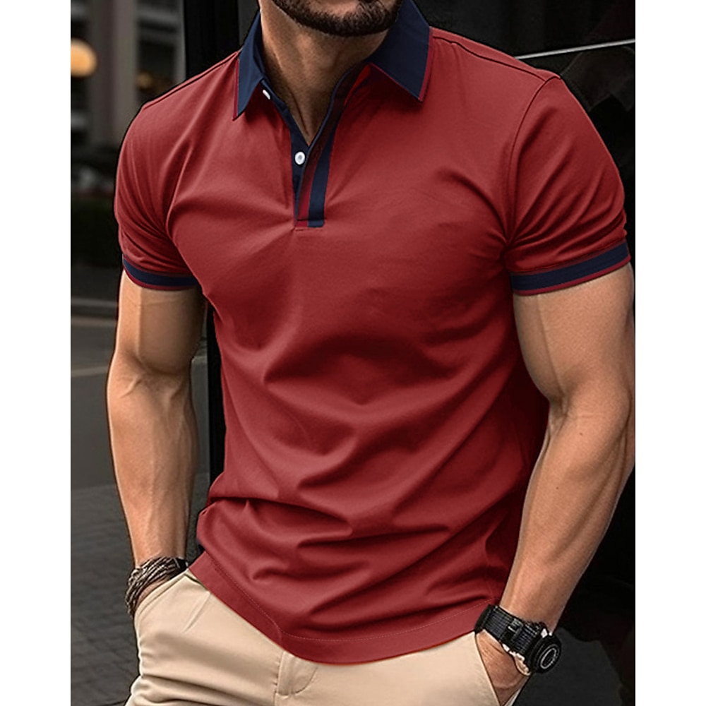 Herren Golfhemd Golf Poloshirts Arbeit Casual Kargen Kurzarm Basic Modern Farbblock Patchwork Knopf Sommer Frühling Regular Fit Aprikose Schwarz Weiß Rot Blau Orange Golfhemd Lightinthebox