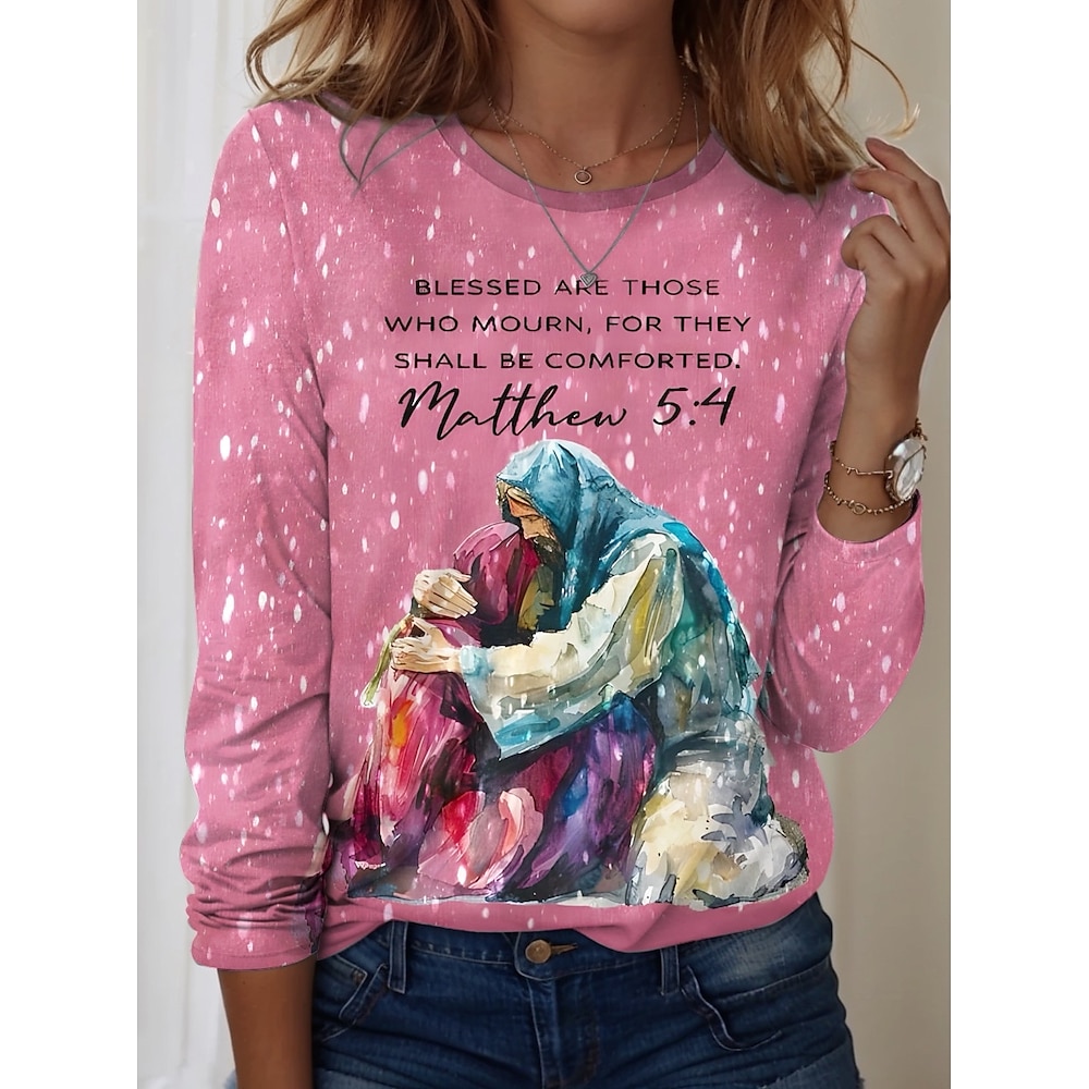 Damen T Shirt Graphic Tier Karikatur Brautkleider schlicht Langarm Rundhalsausschnitt Normale Oberteile Täglich Wochenende Süße Outfits Bedruckt Rosa Sommer Frühling Lightinthebox