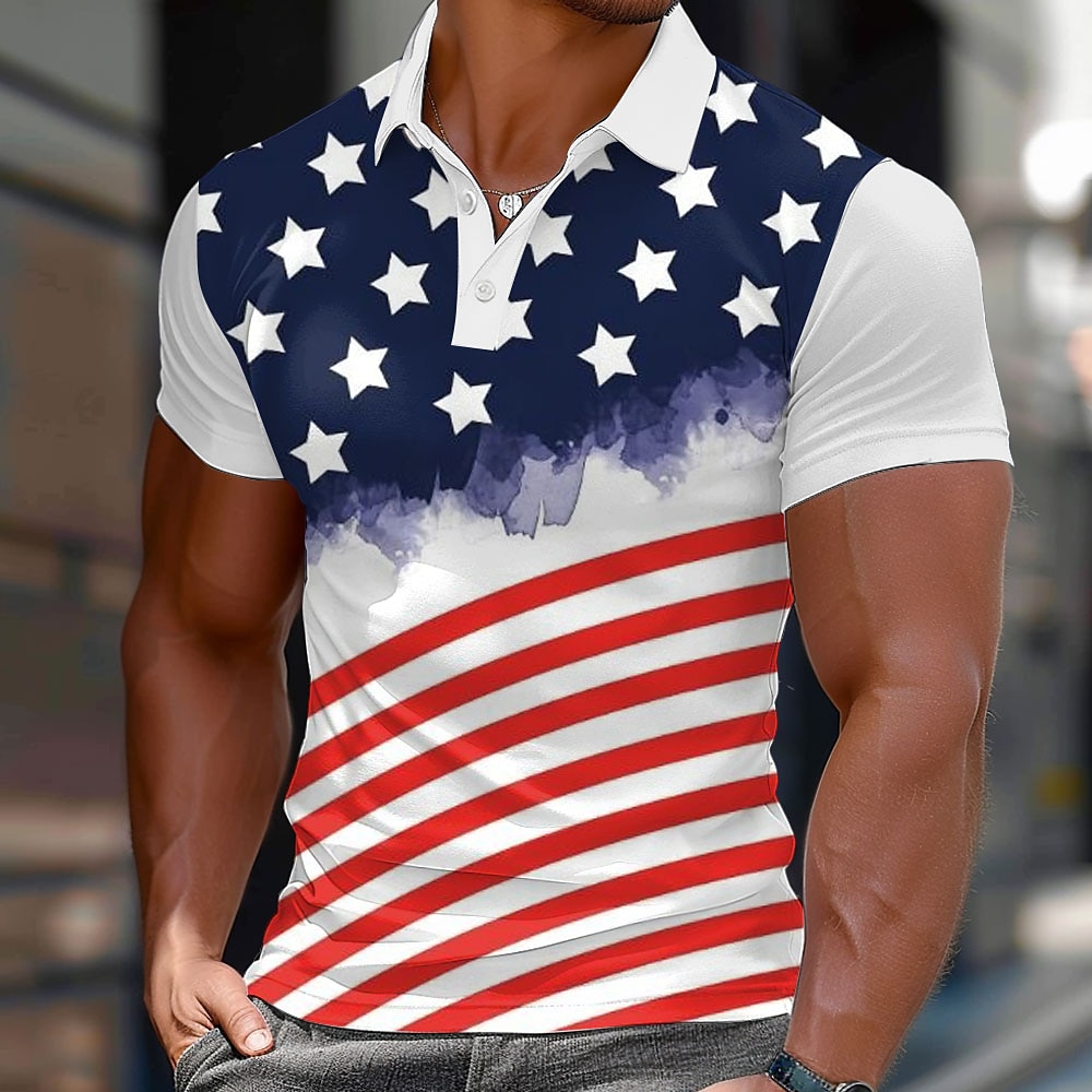 Herren Amerikanische US-Flagge Polo Kurzarm Polo-Shirts Hemden mit Kragen Brautkleider schlicht Outdoor Freizeitskleidung 3D-Druck Blau Lightinthebox