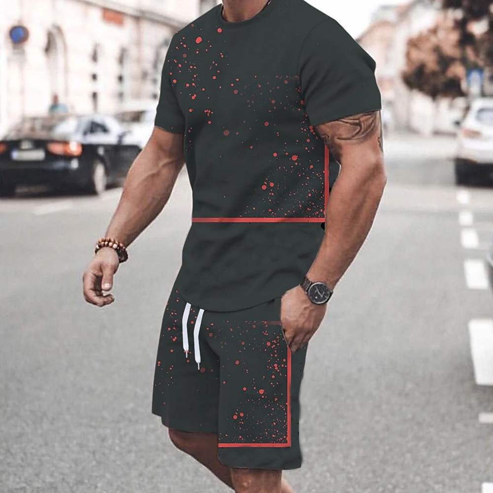 Herren Punkte 2St Sommertops Kurzarm Kurze Hosen T-Shirts-Sets Rundhalsausschnitt Sport Brautkleider schlicht Outdoor Urlaub Täglich Bedruckt Schwarz Lightinthebox