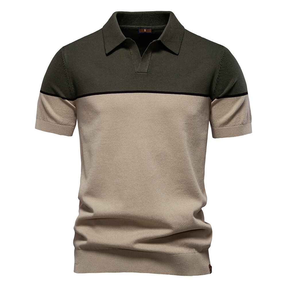 Herren Polo Polo Pullover Formal Arbeit Möwenhalsband Kurzarm Farbblock Patchwork Sommer Marineblau Khaki Armeegrün Polo Lightinthebox