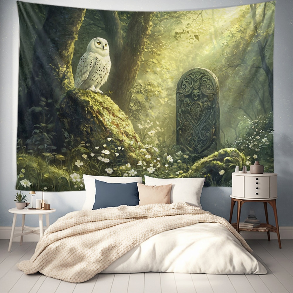 Mistery Wald Eule hängende Tapete Wandkunst große Tapete Wandmalerei Dekor Fotohintergrund Decke Vorhang Wohnheim Schlafzimmer Wohnzimmer Dekoration Lightinthebox