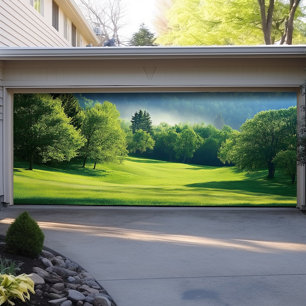 Landschaft Türdekorationen Garagentor Abdeckung Frühling Feld Außenbanner Großes Hintergrundbild für Feiertags-Außen-Garagentor Wanddekorationen Lightinthebox