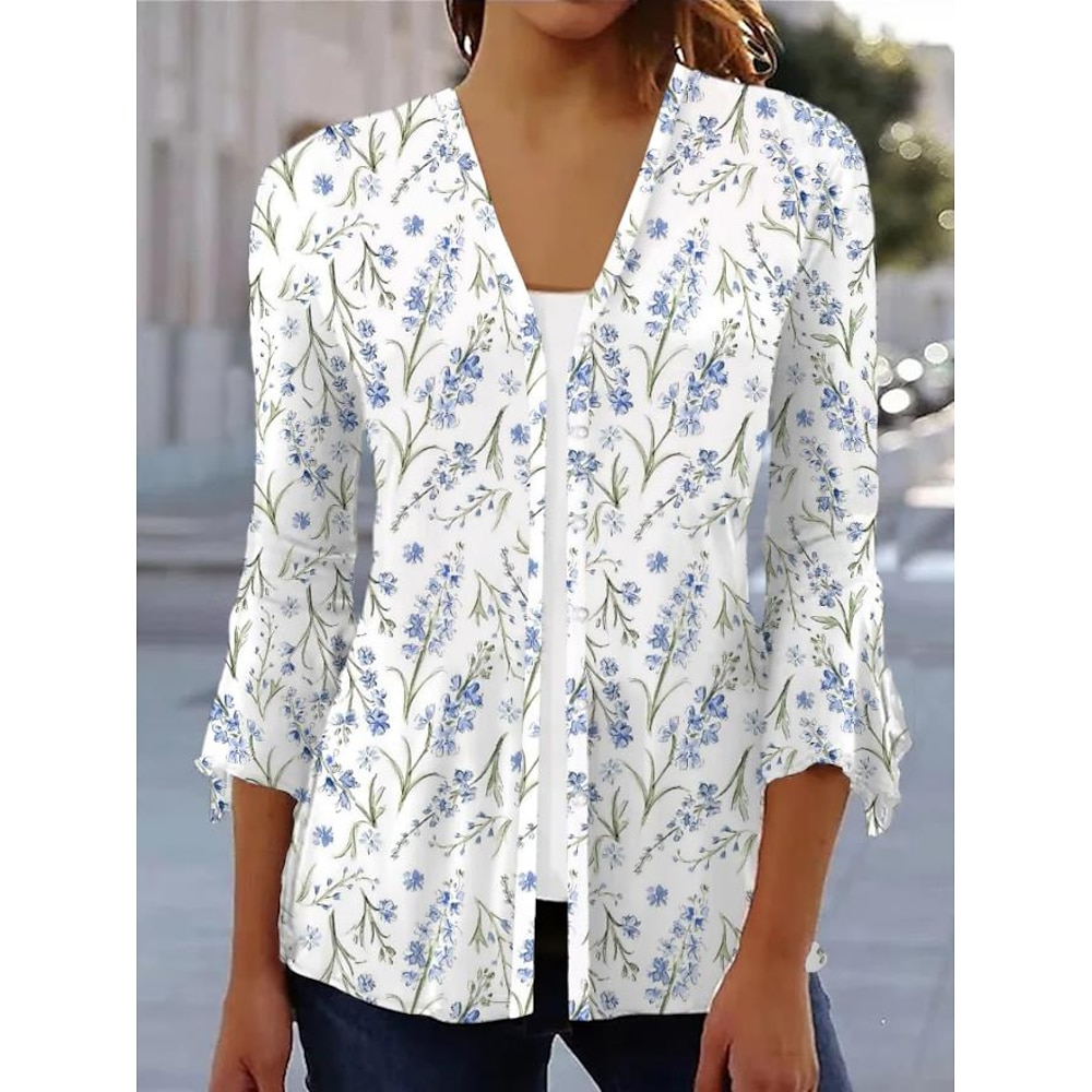 Damen Hemd Bluse Blumen Basic 3/4 Ärmel Quadratischer Ausschnitt Normale Oberteile Festtage Bedruckt Weiß Sommer Lightinthebox