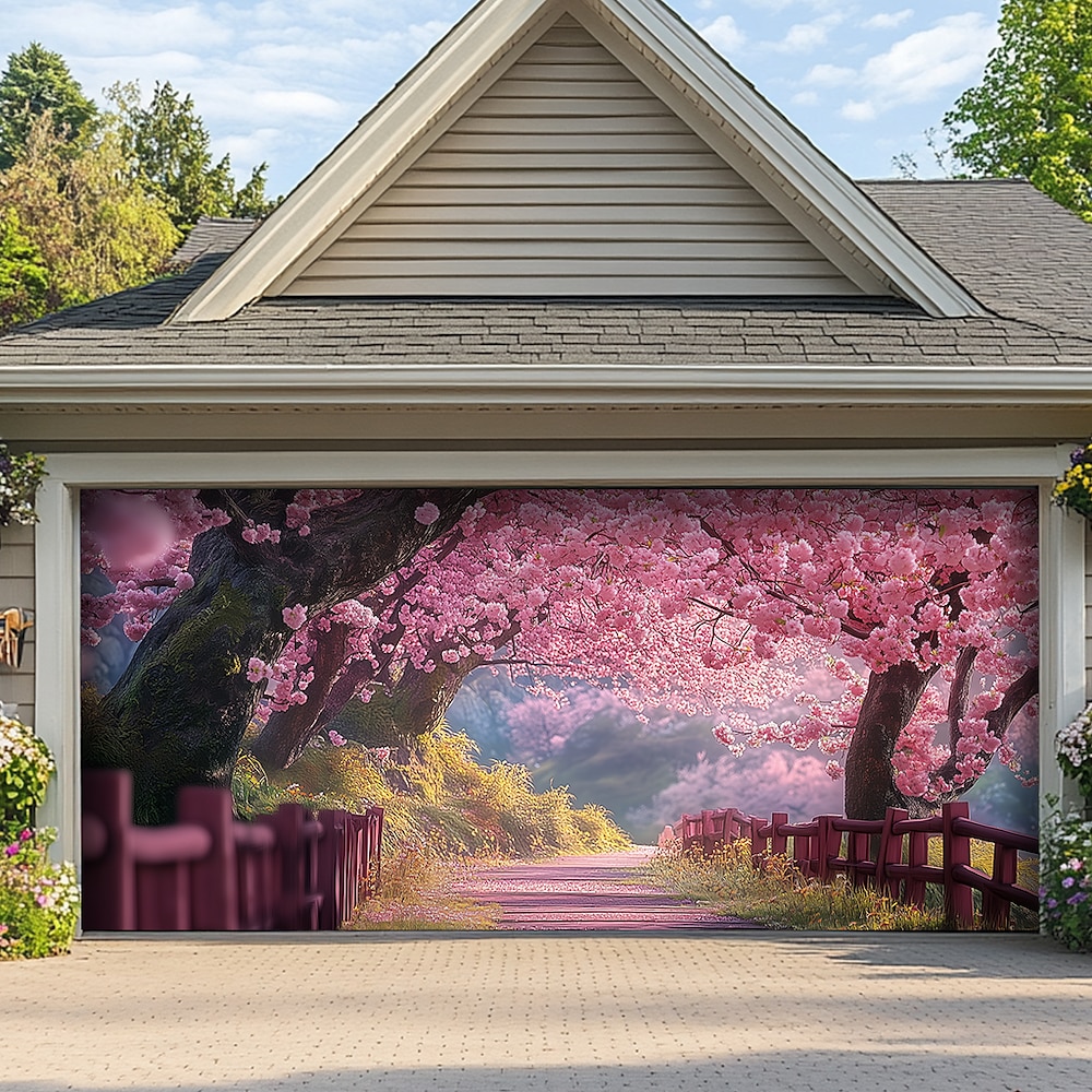 Landschaft Blüten Türdekorationen Garagentorabdeckung Außenbanner Großes Hintergrund für Feiertags-Außen-Garagentor-Hauswanddekorationen Lightinthebox