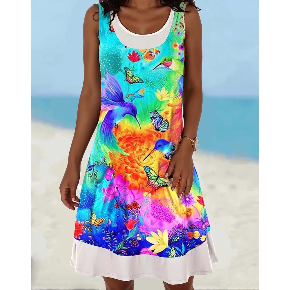 Damen Übergröße Minikleid Casual kleid Elegant Böhmen Urlaub Urlaub Heim Täglich Lockere Passform Graphic Bühnenlicht vielfarbig Ärmellos U-Ausschnitt Regenbogen Sommer Lightinthebox