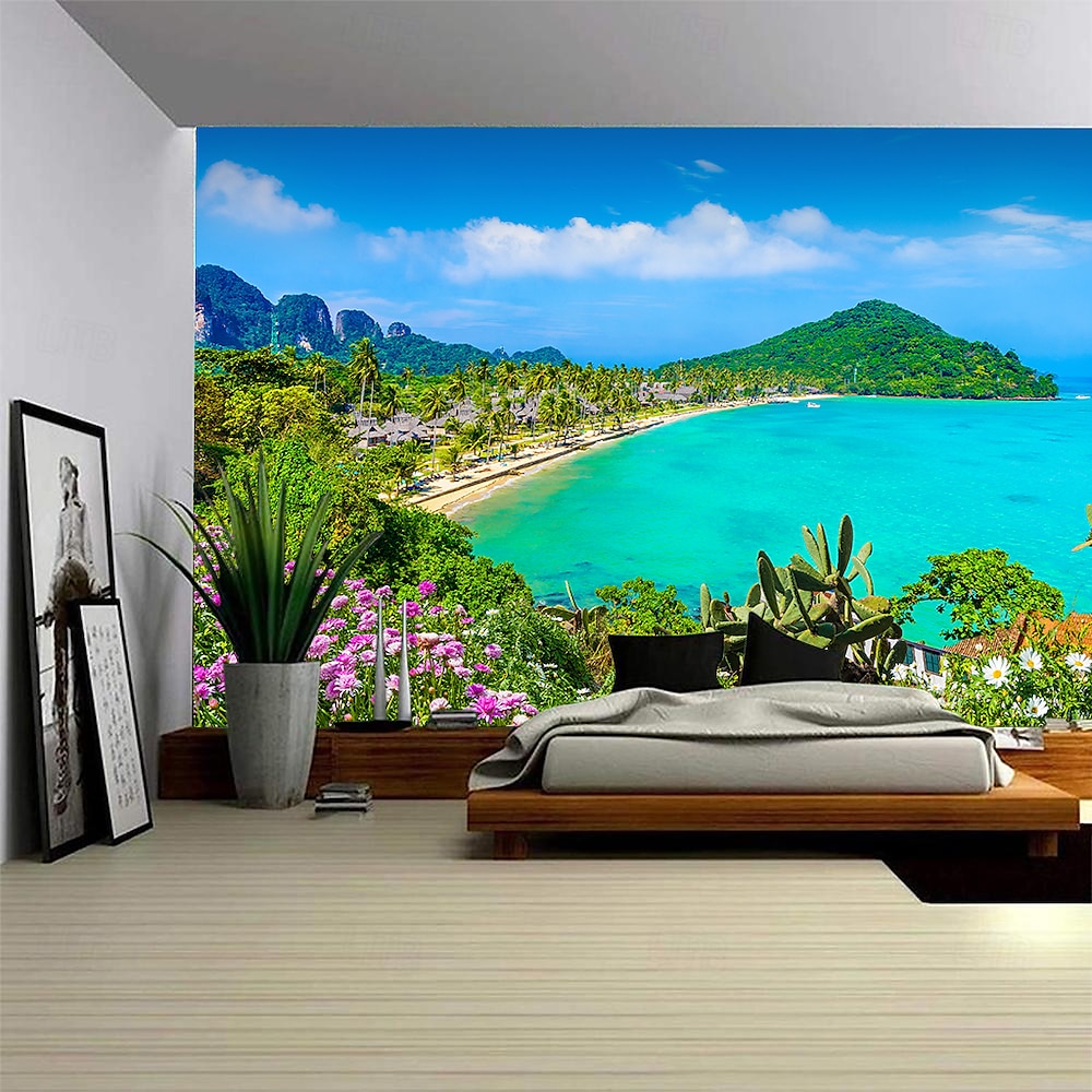 Landschaft Meerblick Wandteppich Wandkunst Großer Wandteppich Mural Deko Fotografischer Hintergrund Decke Vorhang Heim Schlafzimmer Wohnzimmer Dekoration Lightinthebox