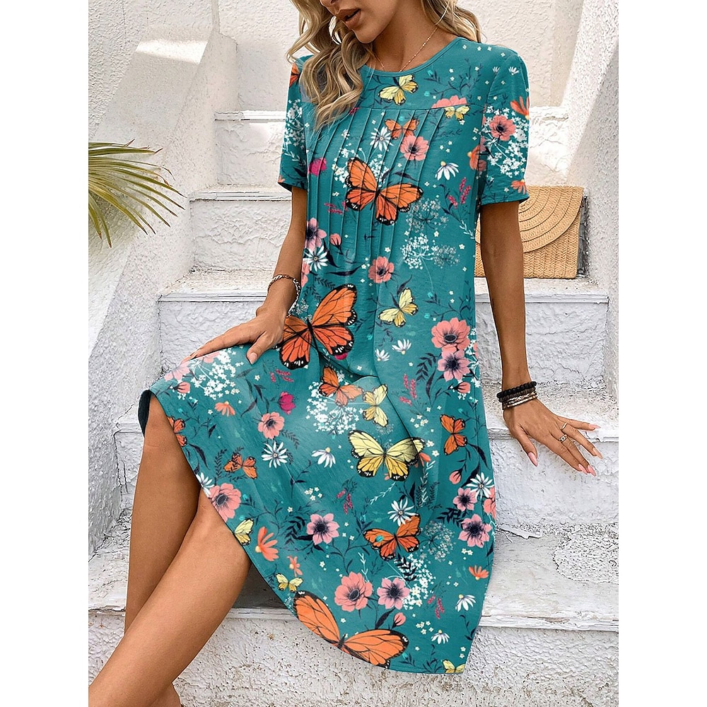 Damen Minikleid Casual kleid Minikleid Sommerkleid Brautkleider schlicht Urlaub Täglich Festtage Regular Fit Blumen Schmetterling Kurzarm Rundhalsausschnitt Blau Sommer Lightinthebox