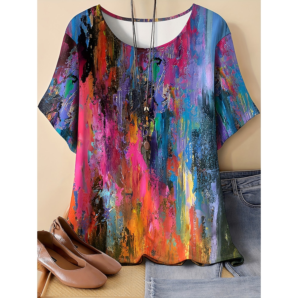 Damen Hemd Bluse Graffiti Stilvoll Brautkleider schlicht Kurzarm Rundhalsausschnitt Normale Oberteile Täglich Bedruckt Fuchsie Sommer Lightinthebox