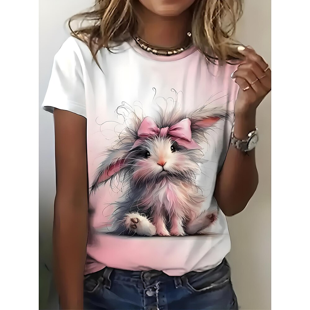 Ostern Damen T Shirt Blumen Tier Brautkleider schlicht Kurzarm Rundhalsausschnitt Normale Oberteile Täglich Bedruckt Rosa Sommer Lightinthebox